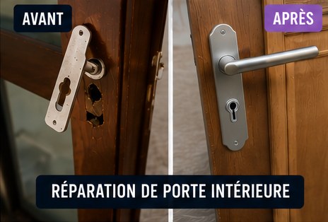 Réparation de porte intérieure à Chessy — serrurier (avant / après)