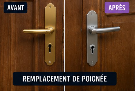 Remplacement de poignée à Chessy — serrurier (avant / après)