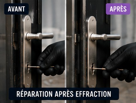 Réparation après effraction à Chessy — serrurier (avant / après)