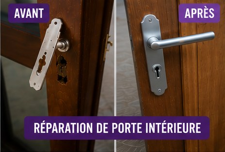Réparation de porte intérieure à Montévrain — serrurier (avant / après)
