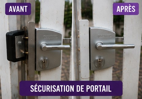 Sécurisation de portail à Montévrain — serrurier (avant / après)