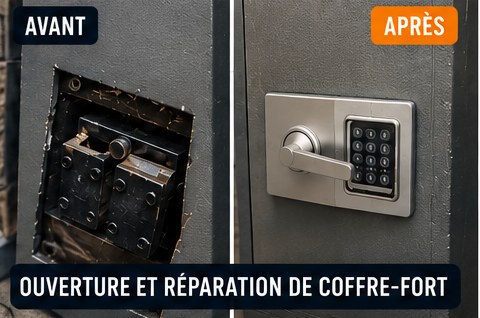 Ouverture et réparation de coffre-fort à Pomponne — serrurier (avant / après)