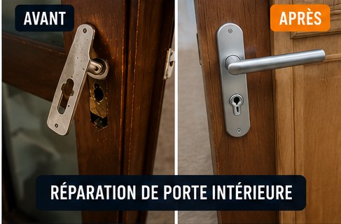 Réparation de porte intérieure à Pomponne — serrurier (avant / après)