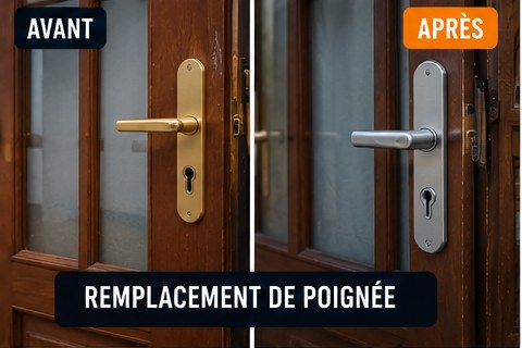 Remplacement de poignée à Pomponne — serrurier (avant / après)