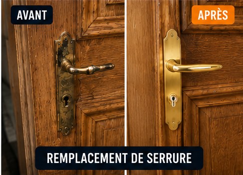 Remplacement de serrure à Pomponne — serrurier (avant / après)