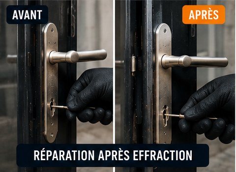 Réparation après effraction à Pomponne — serrurier (avant / après)