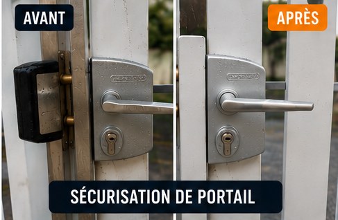 Sécurisation de portail à Pomponne — serrurier (avant / après)