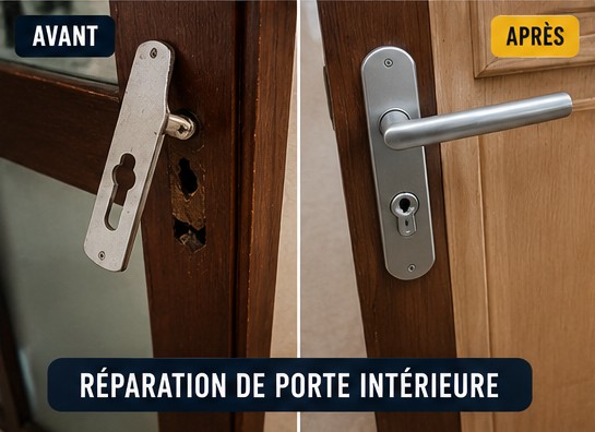 Réparation de porte intérieure à Lagny-sur-Marne — serrurier (avant / après)