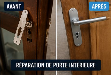Réparation de porte intérieure à Saint-Thibault-des-Vignes — serrurier (avant / après)